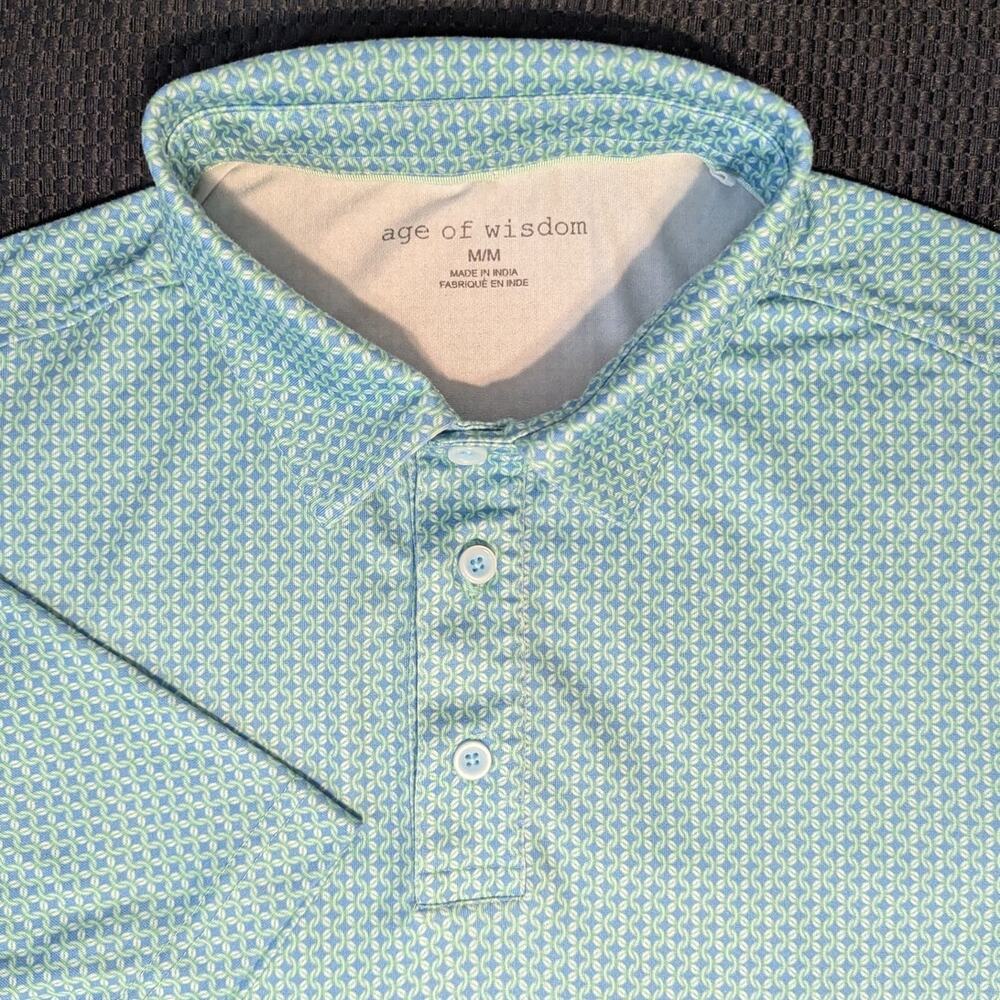 Age of Wisdom Men's Green Polo Shirt Medium Spandex Rope Graphic